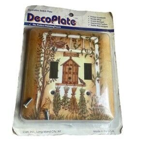 DecoPlate 1996 Double Switchplate Cover Bless Our Home Cottage Core Birdhouse